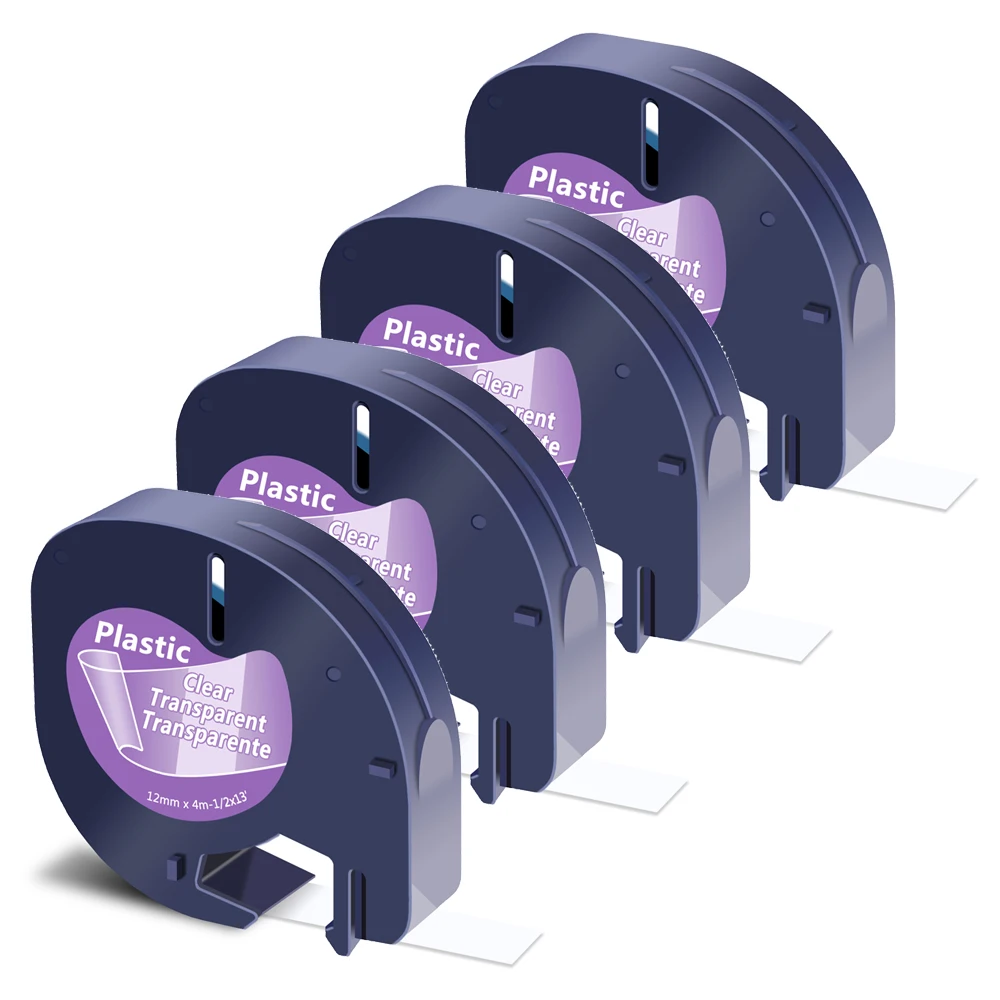 4PK для Dymo LetraTag LT 100H QX50 пластиковая Φ 16952 черная на прозрачной 12 мм x 4 м строгая лента