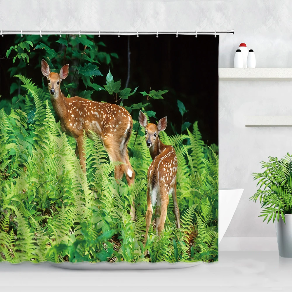 

Farm Animals Shower Curtain Set Horse Zebra Highland Cow Elk Autumn Rural Scenery Decor Bathroom Waterproof Bath Curtains Hooks
