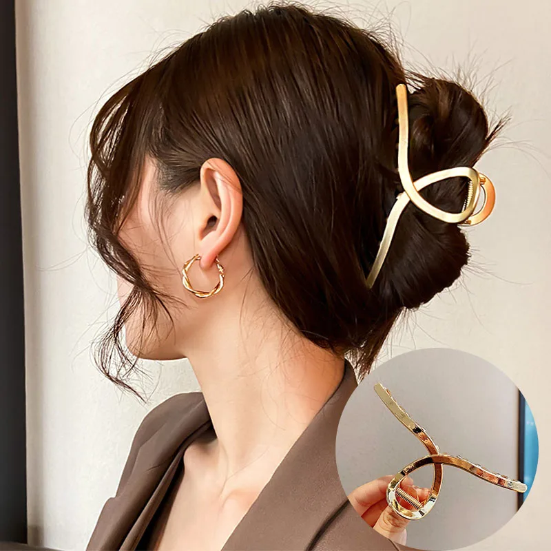 

2021 New Women Elegant Gold Silver Hollow Geometric Metal Hair Claw Vintage Hair Clips Headband Hairpin Fashion Hair Accessories