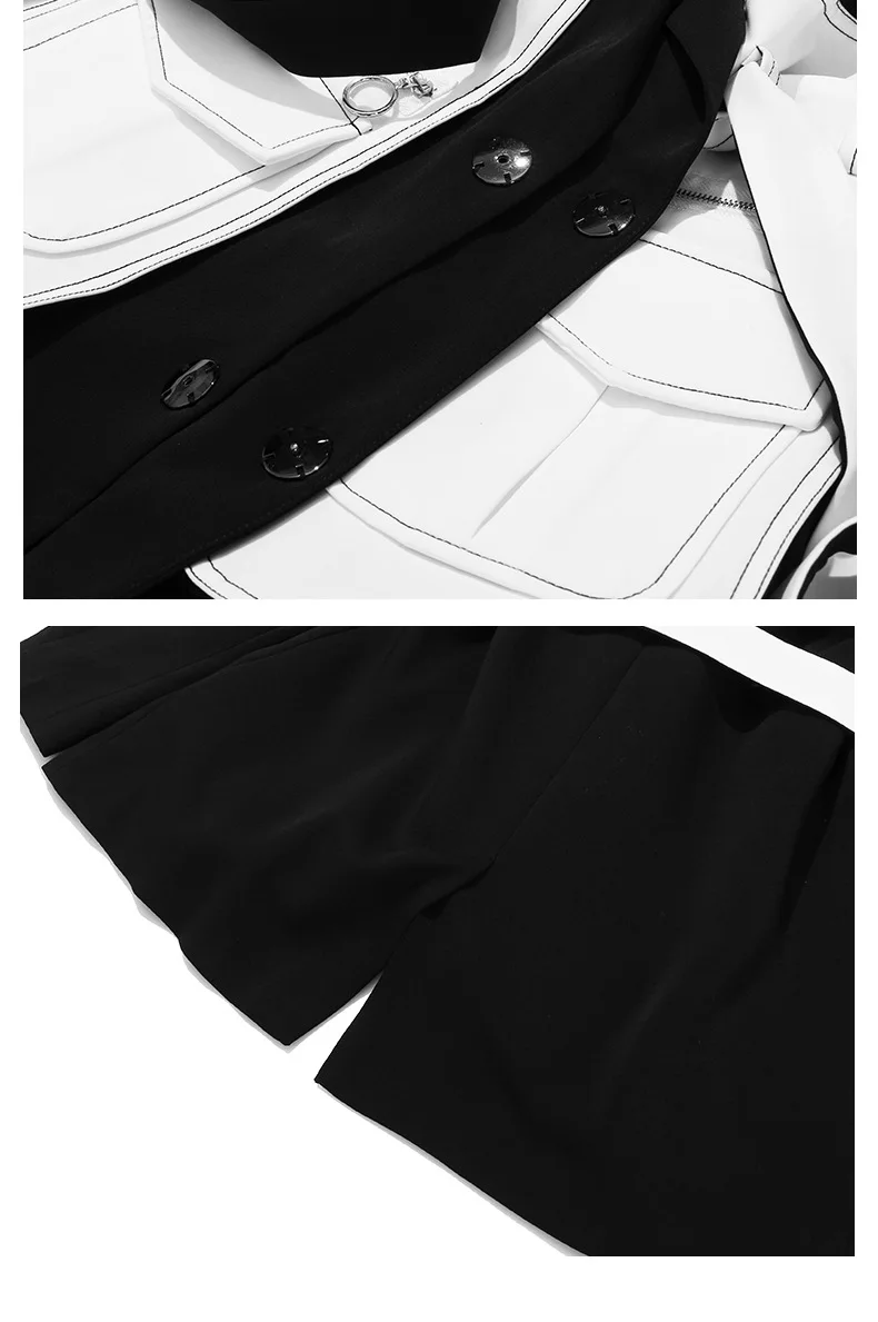 

PYJTRL Womens Autumn Winter Retro Vintage Long Suit Jacket Black White Contrast Color Patchwork Nostalgic Feeling Waist Coat