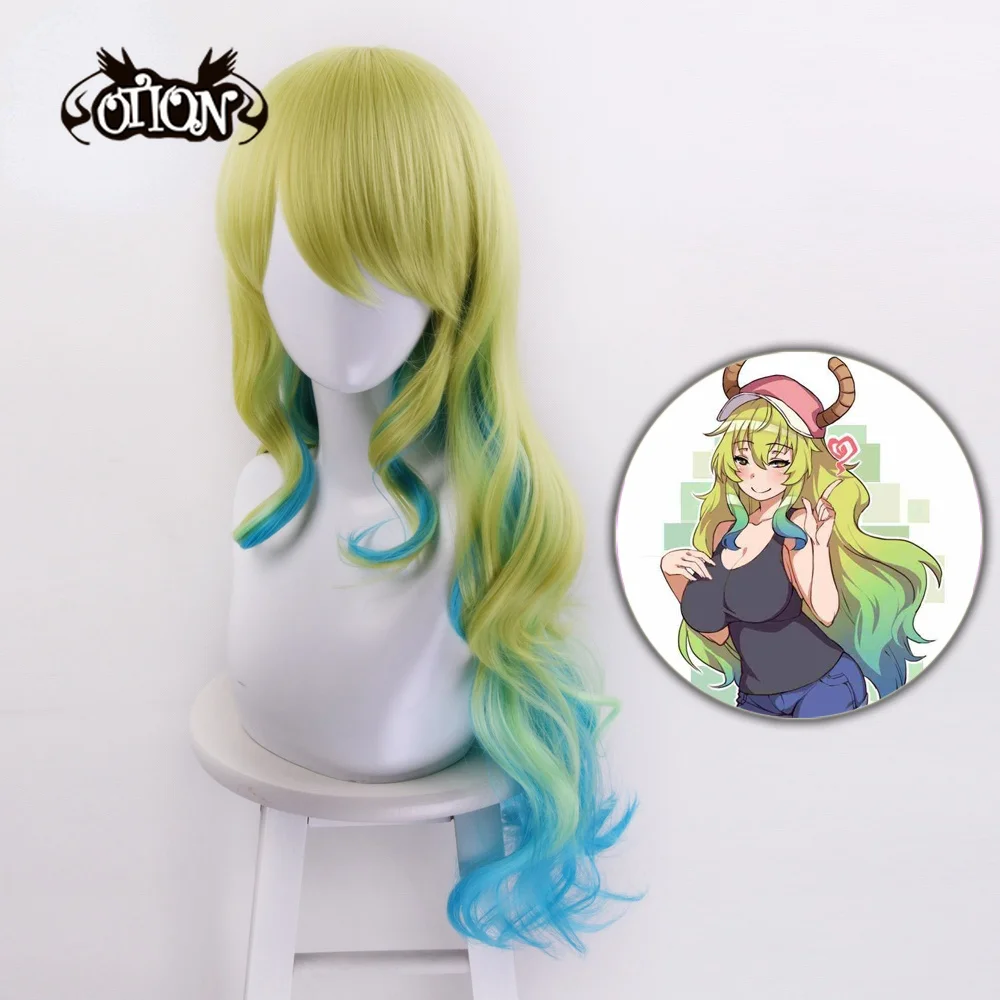 

70cm New Arrival Anime Cosplay Wig Miss Kobayashi's Dragon Maid Lucoa Long Wavy Yellow Blue Ombre Hair Wigs For Women