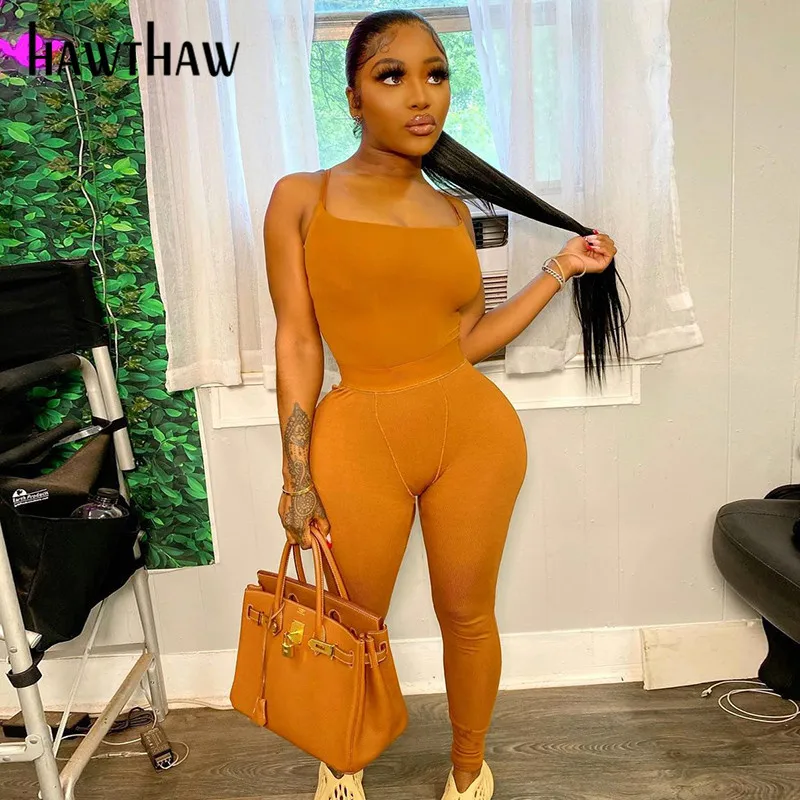 

Женский спортивный костюм Hawthaw, однотонный облегающий костюм из двух предметов, без рукавов, с длинными штанами, лето 2021