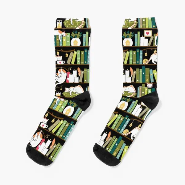 

Library Cats Whimsical Cats On The Boo Crew Socks Best Black Knee High Women Mens Ankle