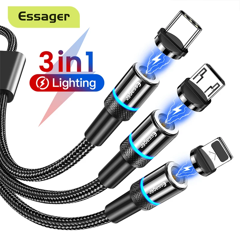 

Essager 3 In 1 Magnetic Micro USB Cable For iPhone Samsung Xiaomi 3in1 Multi Magnet Charger Fast Charging USB Type C Cable Cord