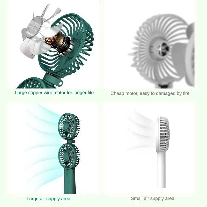 

New Portable Handheld Fan Office Multifunctional Double Layer Neck Folding Electric Fan USB Charging Desktop Little Fan Gift