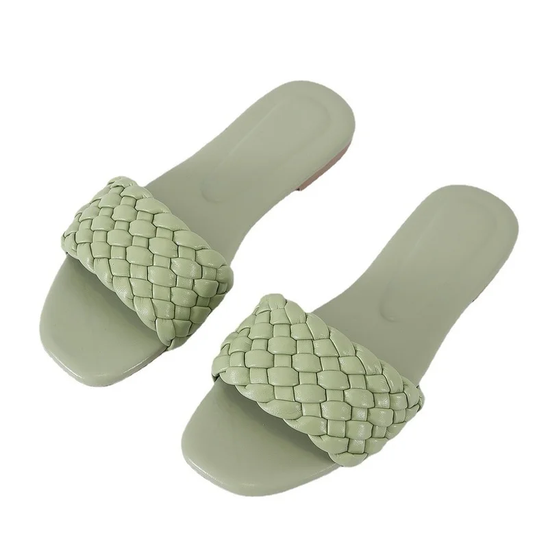 

Женские сандалии на плоской подошве, Повседневные Удобные однотонные босоножки с круглым носком, плетеные, для дома, летняя обувь