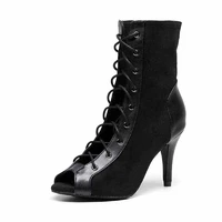 practice woman high top 8 5cm latin dance shoes black red soft ballroom salsa party dancing shoes for girls elastic dance boots
