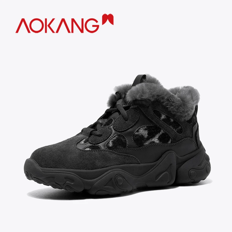 AOKANG/зимняя повседневная обувь для женщин модная кроссовки женские на меху