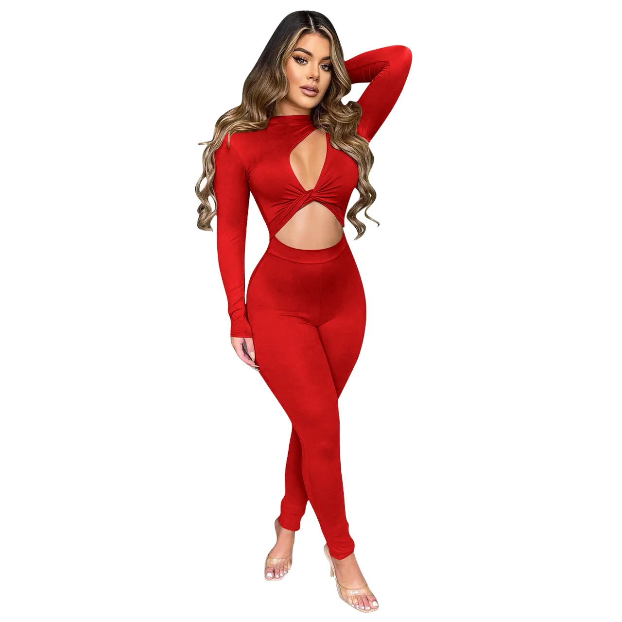 Casaul Women Jumpsuit Hollow Out Solid Color Sporty Full Sleeve Skinny Streetwear Long Romper Women Jumpsuit Overalls