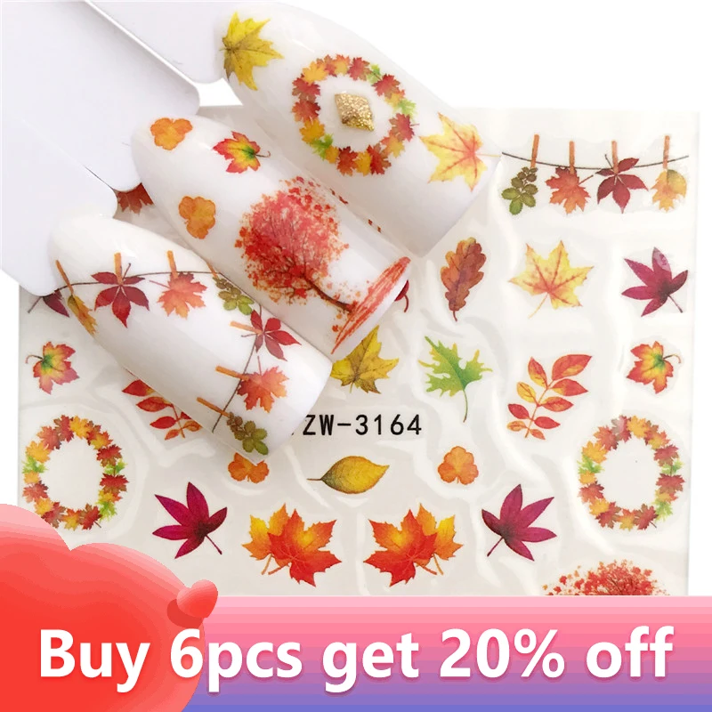 

1 Sheet Autumn Maple Leaf Nail Sticker Water Transfer Decals Mixed Design DIY Nail Art Tips Decoration Polish Tools
