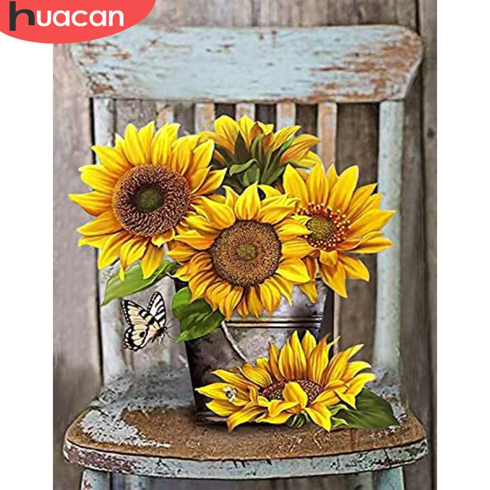 

HUACAN краска по номеру Подсолнух ручная краска ed картина по номеру цветочный стул рисунок на холсте украшение дома DIY подарок 60х75см
