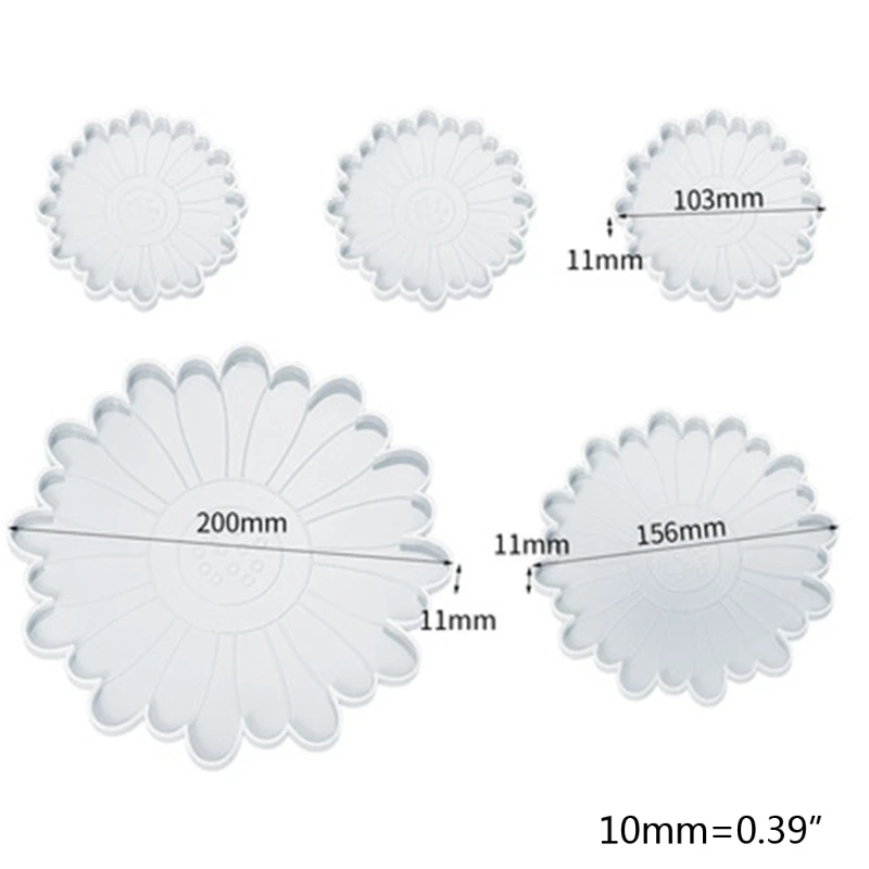 

5 Pcs Daisy Tray Coaster Epoxy Resin Mold Cup Mat Mug Pad Silicone Mould DIY Crafts Jewelry Faux Agate Slices Home Casting