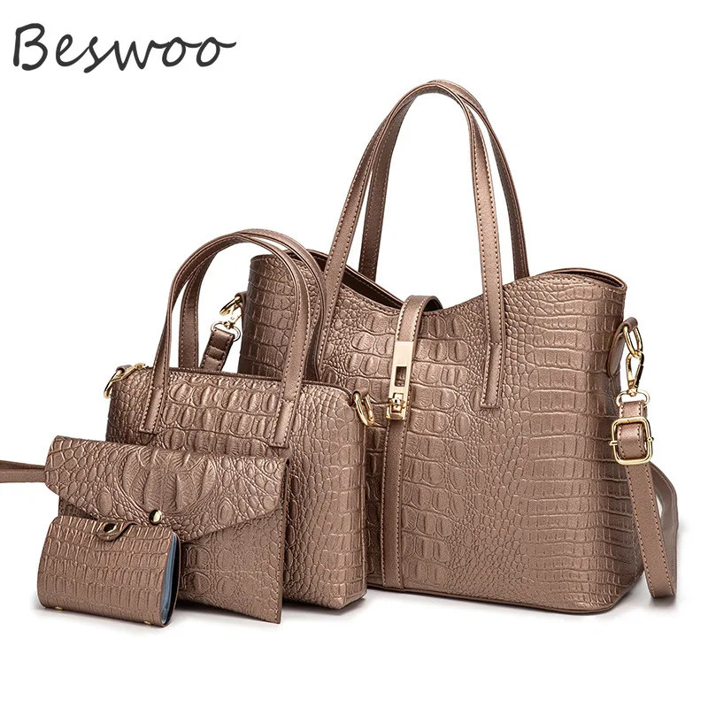 

2021 Ladies Handbags 4 PCS Woman's Commuter Bags Suit Alligator Print Fashion Shoulder Bag Purses and Handbags Luxury Designer