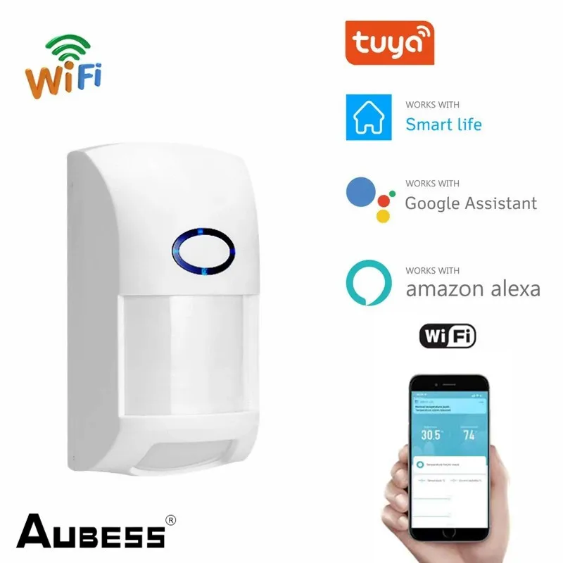 Смарт-датчик движения Aubess Tuya беспроводной инфракрасный сенсор с Wi-Fi