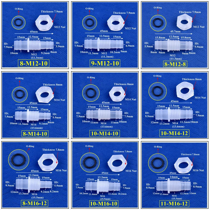 5 ~ 200 шт. от M12 M16 до 8 12 мм ПП пагода прямые соединители шестигранная гайка