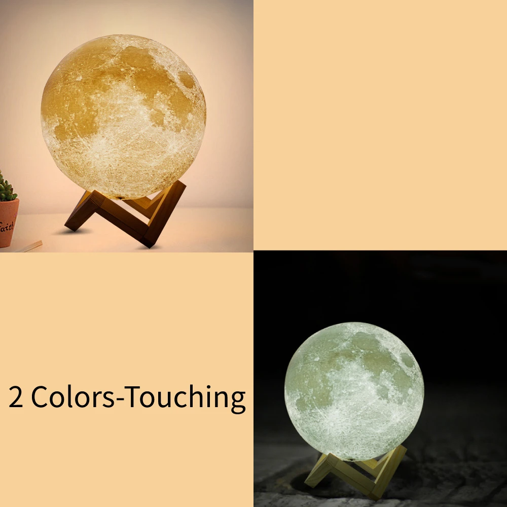 2 Colors Прямая поставка, Лунная лампа, 3D принт, Ночной светильник, USB Перезаряжаемый сенсорный/пульт дистанционного управления, Ночной светильник, Лунная лампа, подарок для детей - Испускаемый цвет: 2 Colors