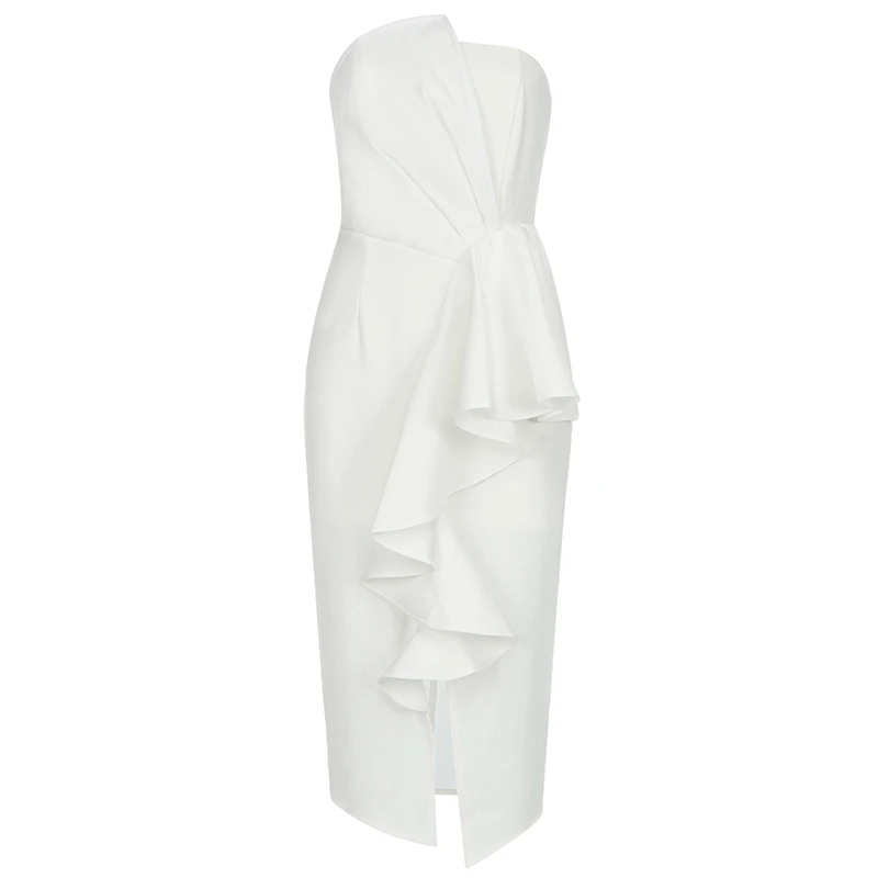 Женское платье без бретелек Max Spri летнее с разрезом и рукавов украшенное листьями