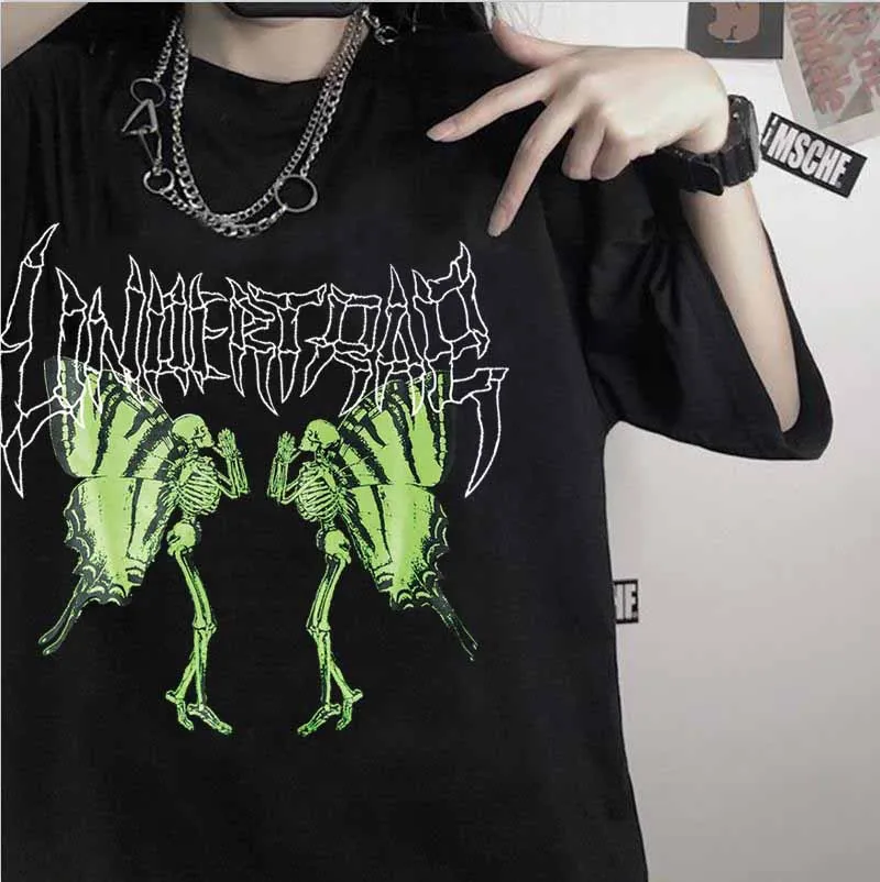 Женская футболка с коротким рукавом Goth punk свободная повседневная черная в стиле