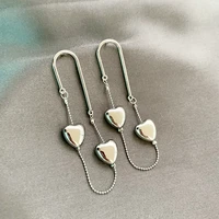 metal eardrop silver heart shaped tassels hanging earring 925 silver stud earrings women fashion piercing jewelry gift