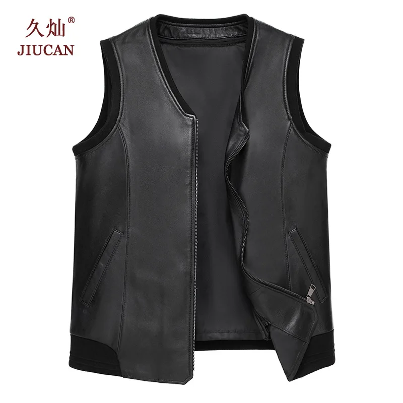 2021 мужской кожаный жилет на молнии теплый повседневный из овечьей кожи | Мужская