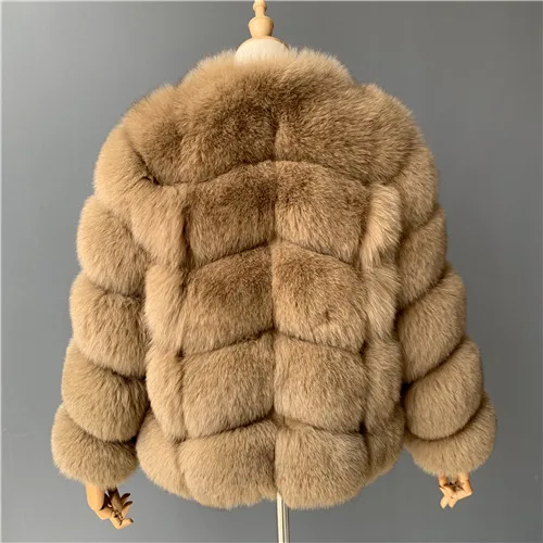Camel Пальто из натурального Лисьего меха Женское зимнее плотное меховое пальто модное Высококачественное натуральное большое меховое пальто - Цвет: Camel