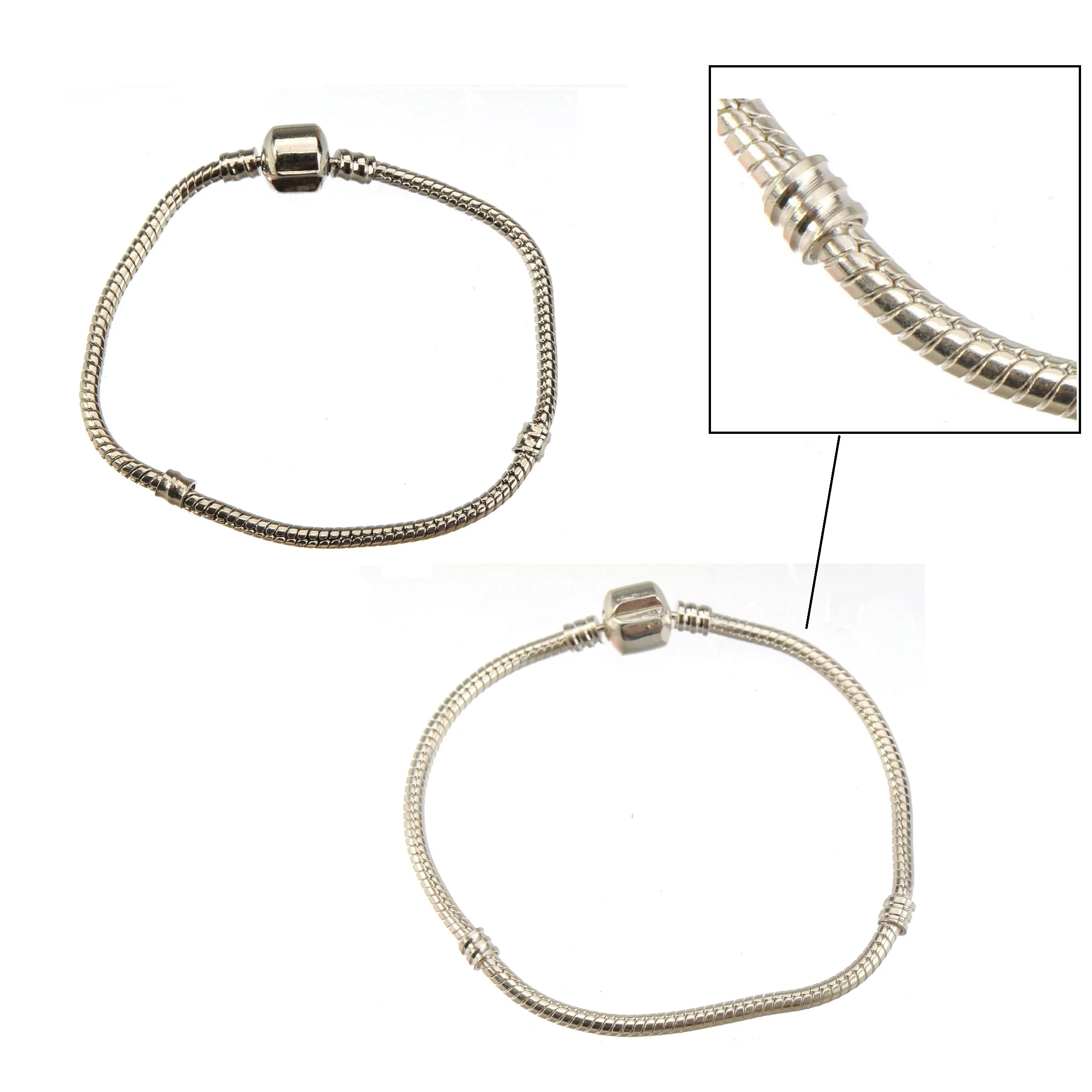 Распродажа snkae цепи браслеты бисерный Браслет гибкий латунный белый к Серебряный