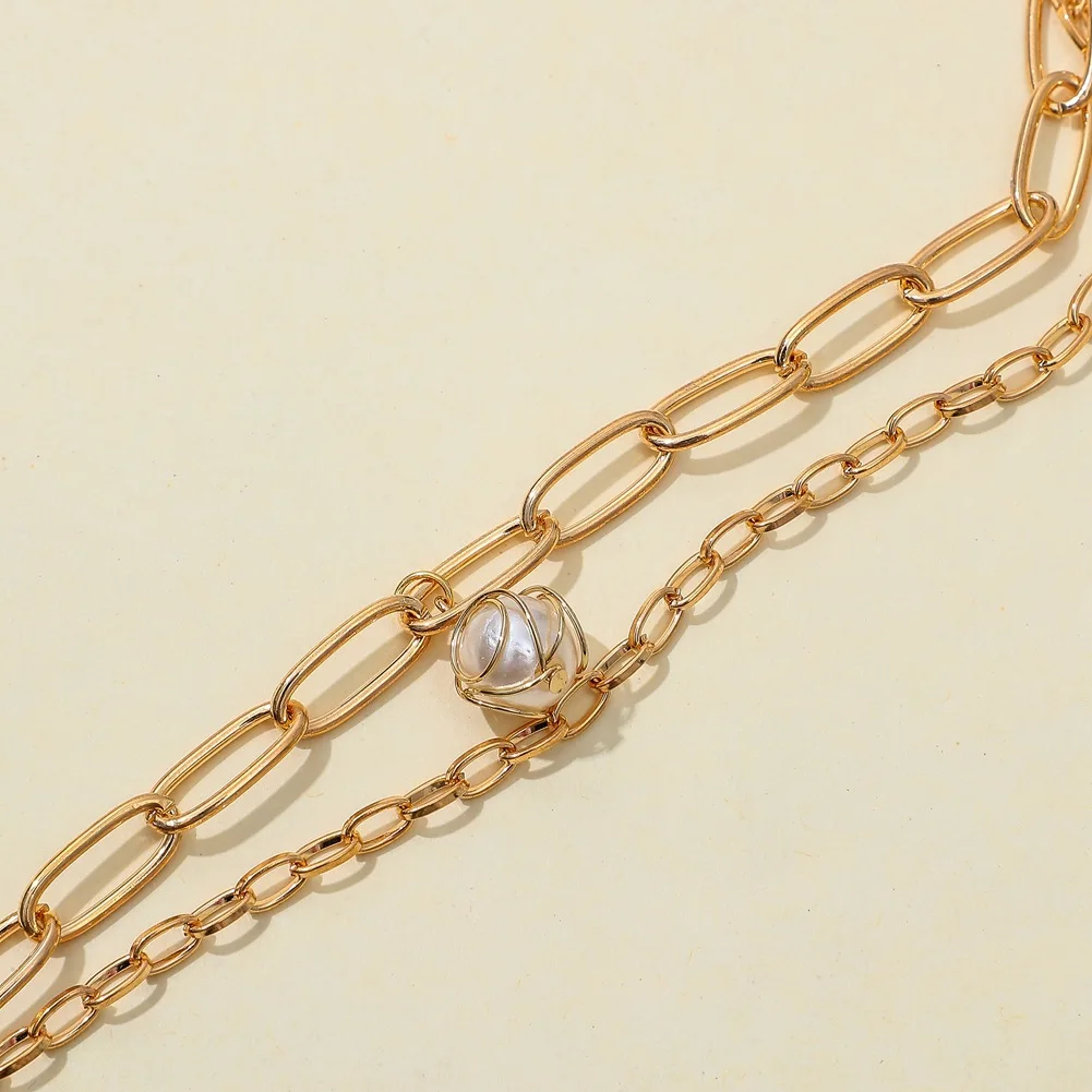 

Jewelry Fashion Metal Multilayer Chain Knotted Charm Bracelet Baroque Pearl Trend Hand Bracelet Women's Set pulseras mujer