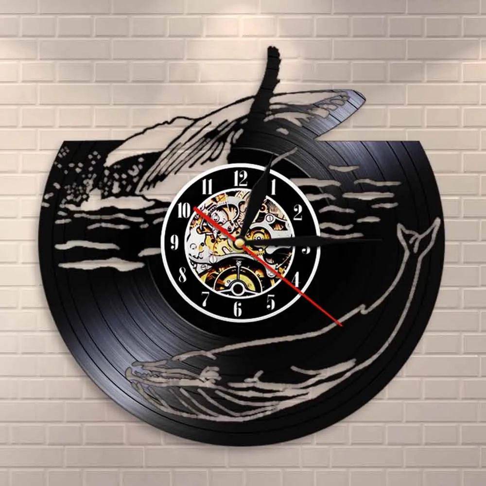 Винтажные виниловые настенные часы с изображением китов океанских животных