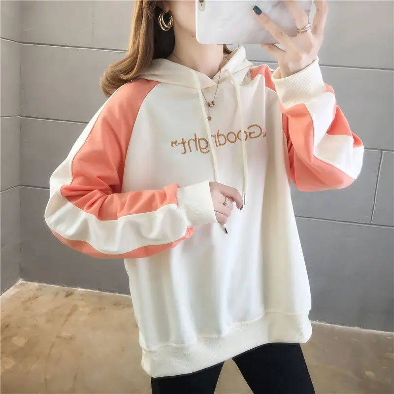 

Hoodies Women Spring and autumn color matching loose embroidered 2021 top Hoodies Sweatshirts Tops Sudaderas