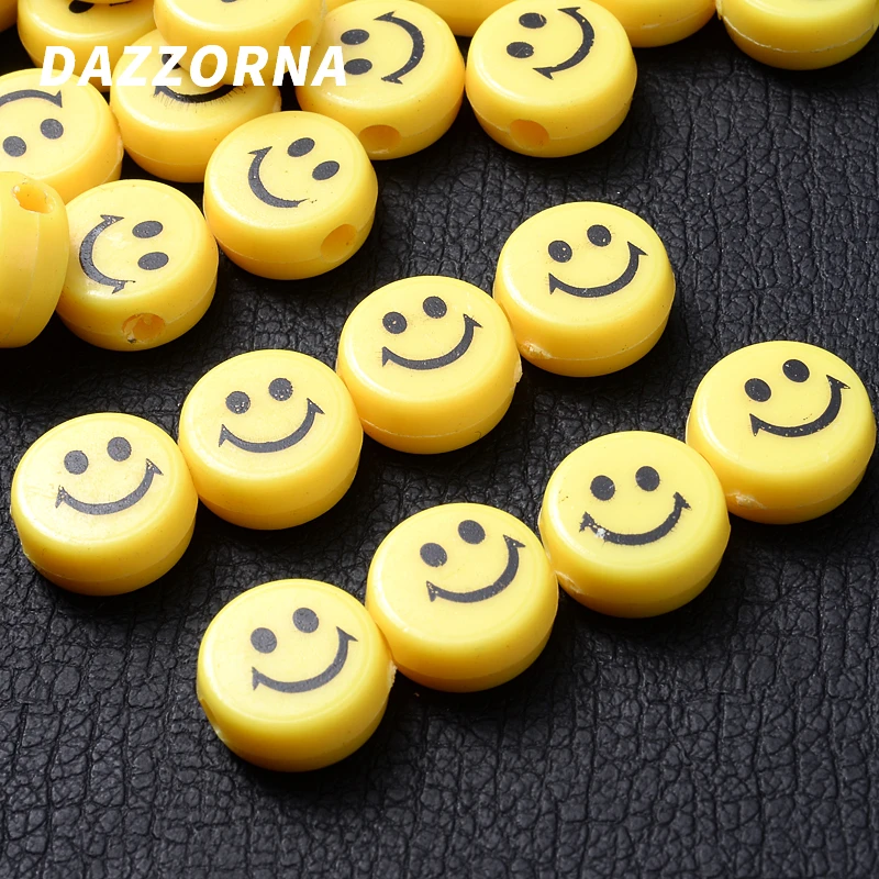 Двусторонние акриловые Круглые бусины-разделители с улыбкой желтые 20 30 шт./лот 5x12