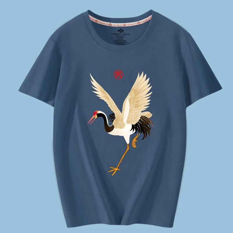 

Summer Harajuku Shirt Crane Printd Tees Shirts Mens 2021 Hip Hop Streetwear Tshirts Fashion Short Sleeve Tops Male 8 Colors 6XL