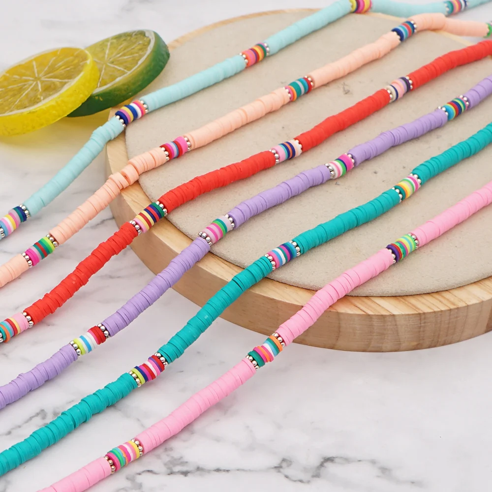 Go2Boho виниловое ожерелье Heishi из полимерной глины 6 мм диск бусины колье для женщин