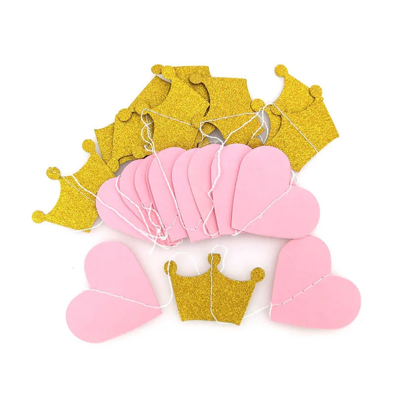 1 комплект 2 м розовый бандаж баннер 3D Любовь и Корона из бумаги Гирлянда флаги для