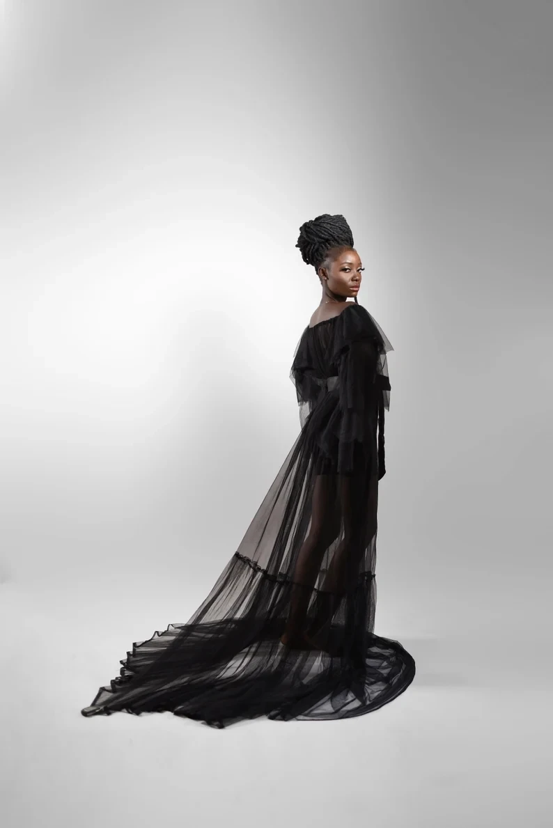 

Черное сексуальное Сетчатое платье для беременных женщин красивый кружевной многоярусный тюлевый Топ для беременных и юбка новый модный п...