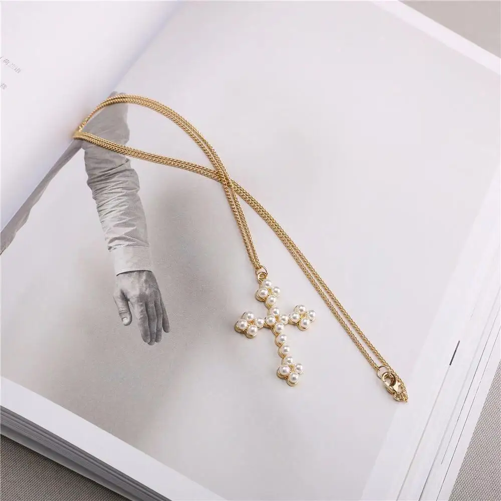 3 шт. Новое поступление жемчужные кресты цепочка для свитера женское длинное