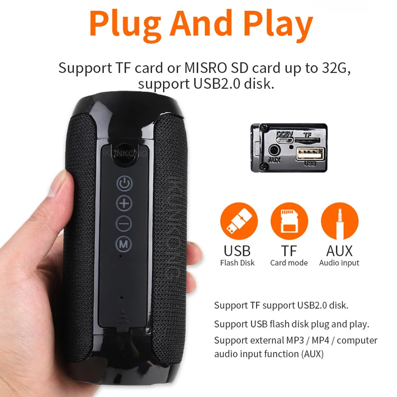 

Portable Bluetooth Speaker Wireless Bass Column Waterproof Outdoor USB Speakers Support AUX TF FM Radio Subwoofer Loudspeaker