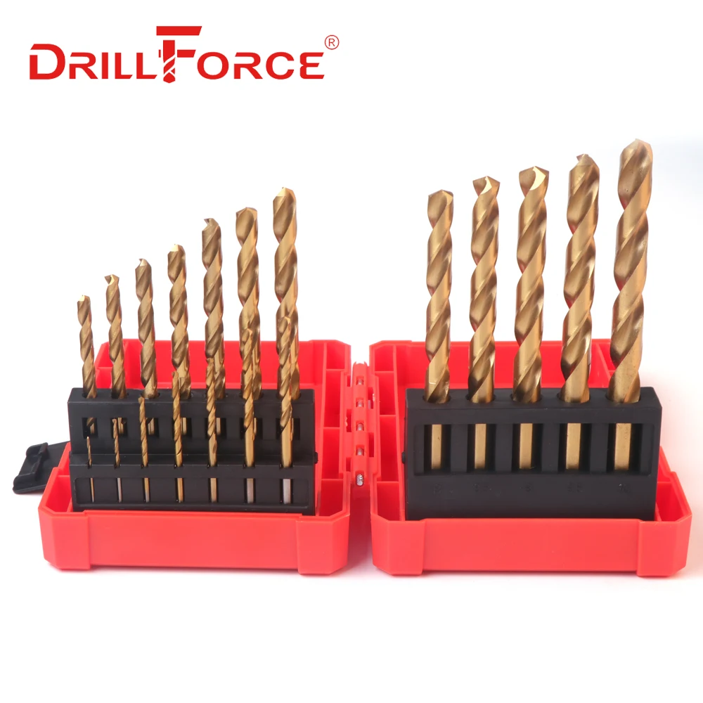 Титановые сверла DRILLFORCE 19 шт./компл. 1 0 10 мм Высокоскоростная сталь HSS M2 полностью