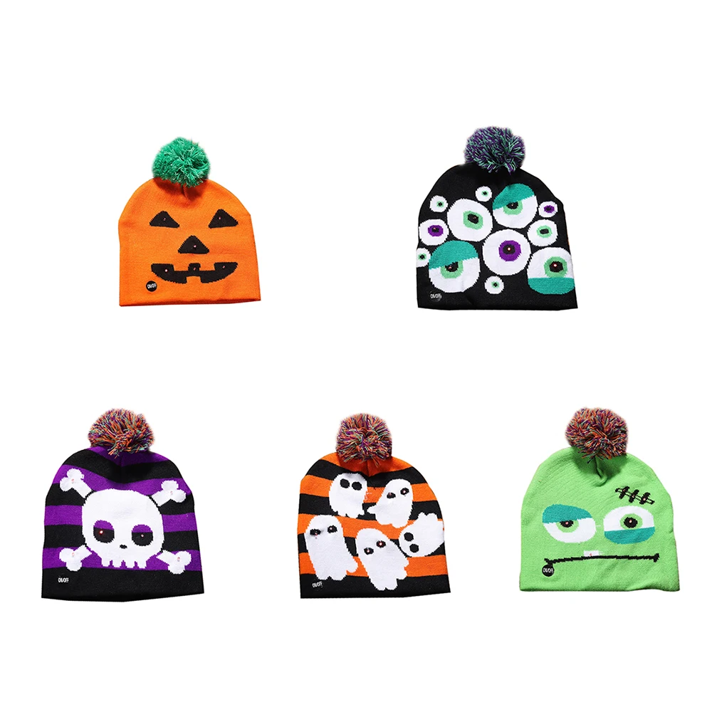 Рождество Хэллоуин Дети вязаные шапки новый год светящийся череп Призрак