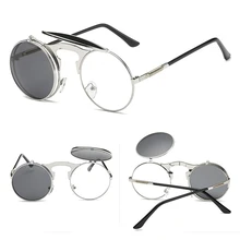 Round Flip Steampunk Gothic Goggles Sunglasses for Men Women Vintage Wayfarer Retro Black Sun Glasse