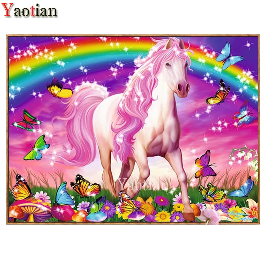 

Камни в форме ромба/круглый Алмазная вышивка, лошади Радуга 5D Алмазная вышивка крестиком Стразы значки diy алмазная живопись Алмазная мозаик...