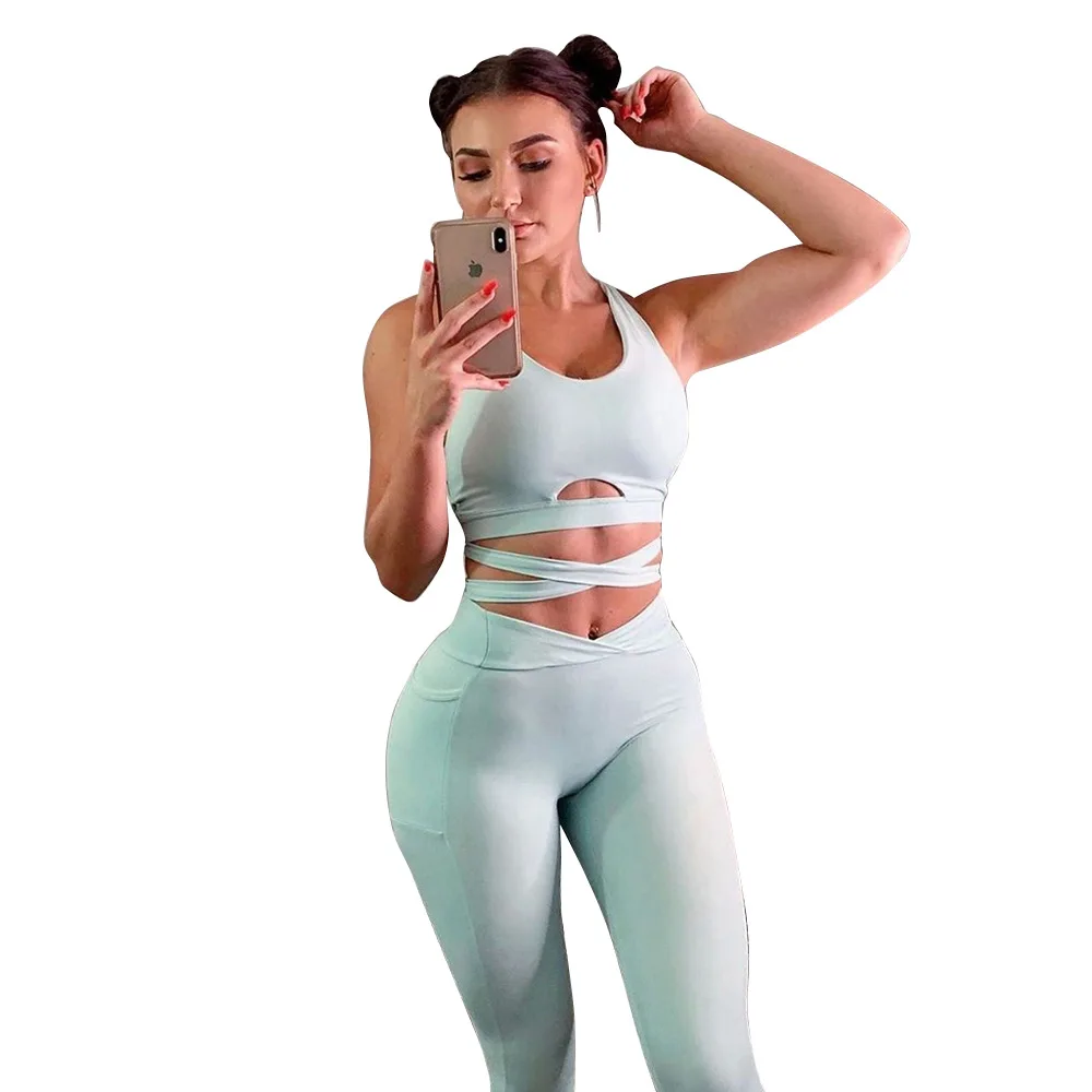 Весна 2020 женские комплекты для йоги сексуальный бандаж летний тренировочный