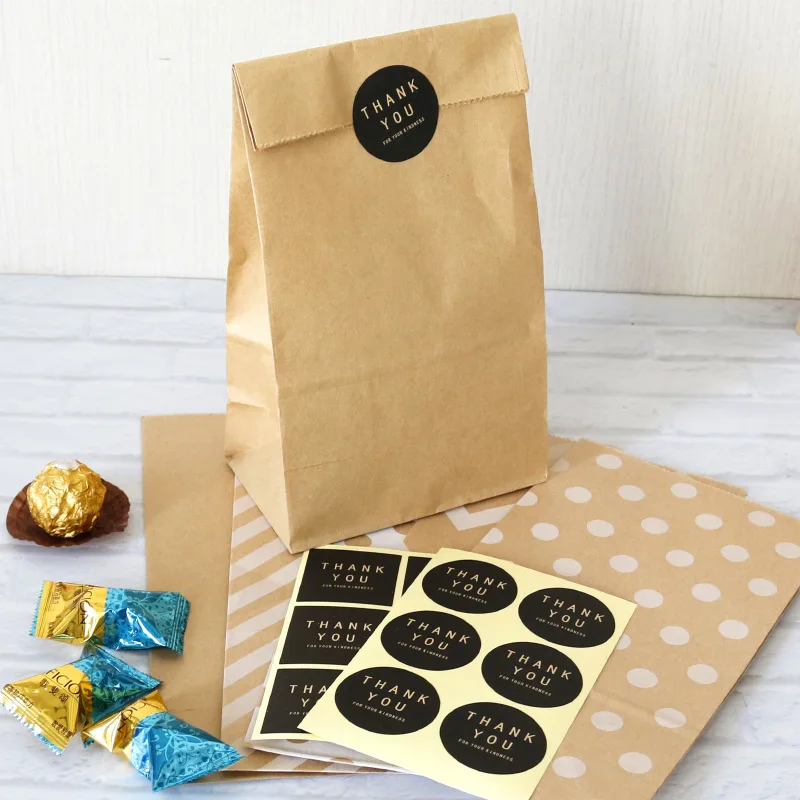 

5/20pcs Paper Bag Biscuit Baking Packaging Kraft Paper Bag with Stickers Pastry Tool Wrapping Wedding Party Supplies Gift Bags