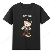 bear pattern man t shirt kawaii woman short sleeved anime bear animal cotton print unisex black top
