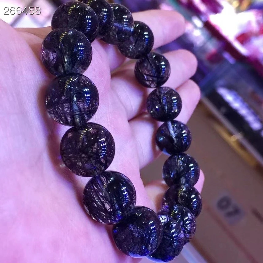 

Natural Black Rutilated Quartz Crystal Bracelet 13mm Women Men Clear Round Beads Wealthy Rutilated From Brazil Fashion AAAAA