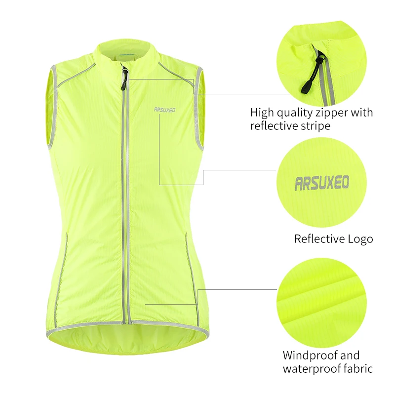 Женский велосипедный жилет ARSUXEO Сверхлегкий светоотражающий ветрозащитный для