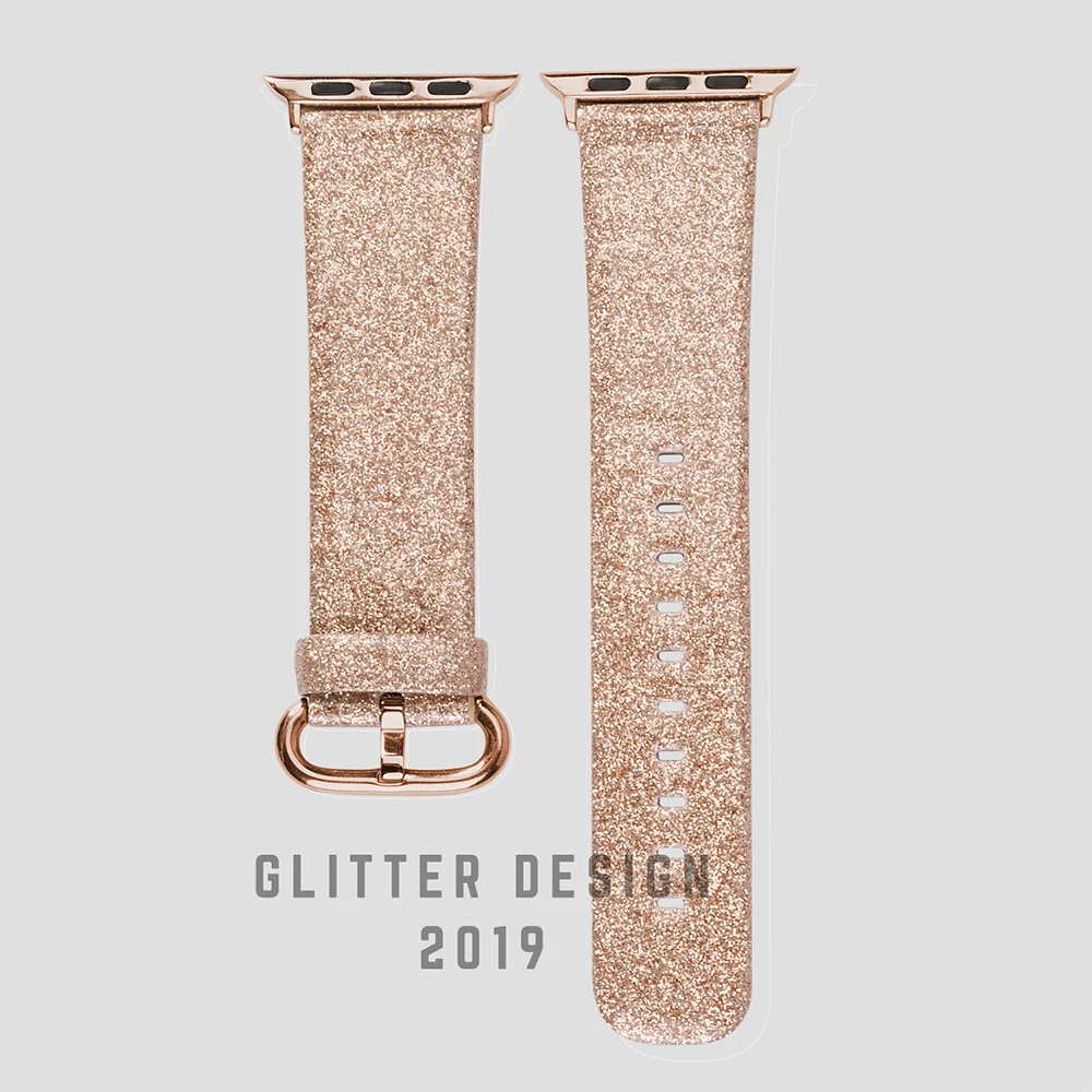 Leather Band for Apple Watch 38mm 40mm 41mm Women Bling Diamond Genuine Shiny Glitter Strap for iWatch Series 8 7 SE 6 5 4 3 2 1