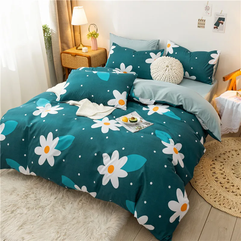 

Home Daisy printed bed pillowcase quilt cover bedsheet set of four