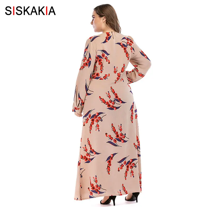 Женское длинное платье Siskakia элегантное приталенное цвета хаки с принтом в