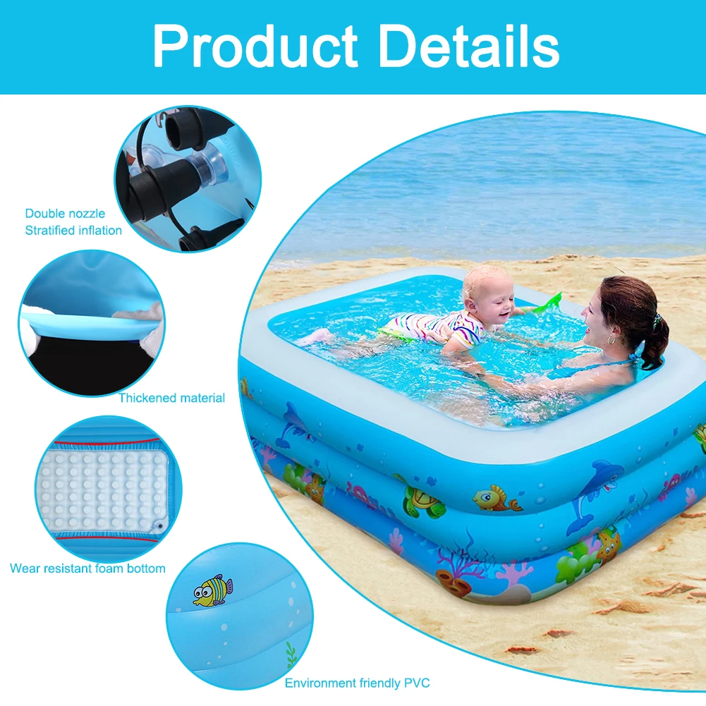 

Inflatable Swimming Pool Outdoor Child Summer Swimming Pool Paddling Pool PVC Inflatable Square Bathtub Basin Water Play Toys