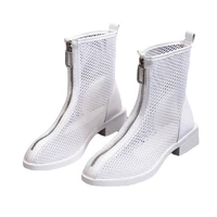 2021 new summer thin section breathable thick heel martin boots female high top sandals mesh hollow chelsea short boots women